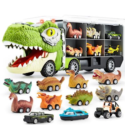 JOYIN 13 in 1 Dinosaur Toys for Kids 3-5 Dinosaur Truck with 12 Pull Back Car...