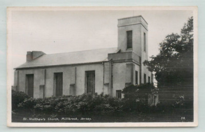 Postkarte St Mathews Kirche, Millbrook, Jersey RPPC