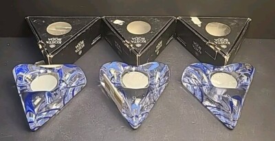 3 Kosta Boda Piece Of Cake  Blue & Clear Crystal Votive/Candle Holder UHV/2P