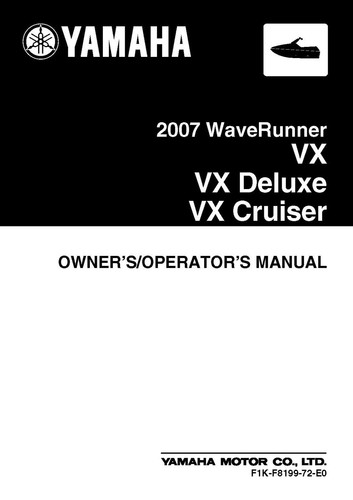Yamaha Owners Manual Book 07 Waverunner Vx Vx Deluxe Vx Cruiser Ebay