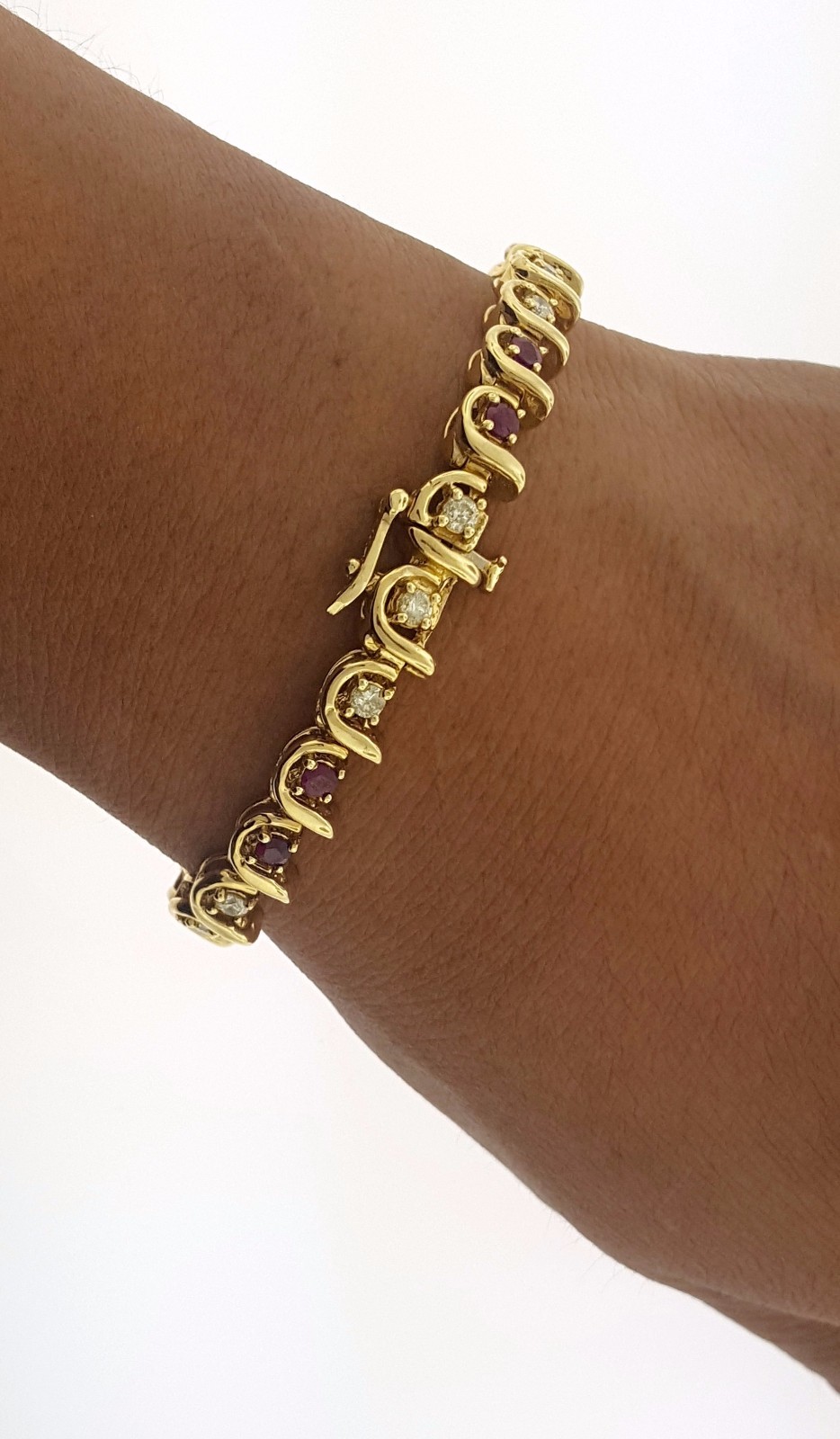 10 Ruby 15 Diamond Bracelet 14K Yellow Gold 7