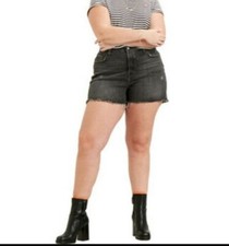 Levi's Premium Womens 501 High Rise Black Distressed Jean Shorts Plus Size 22