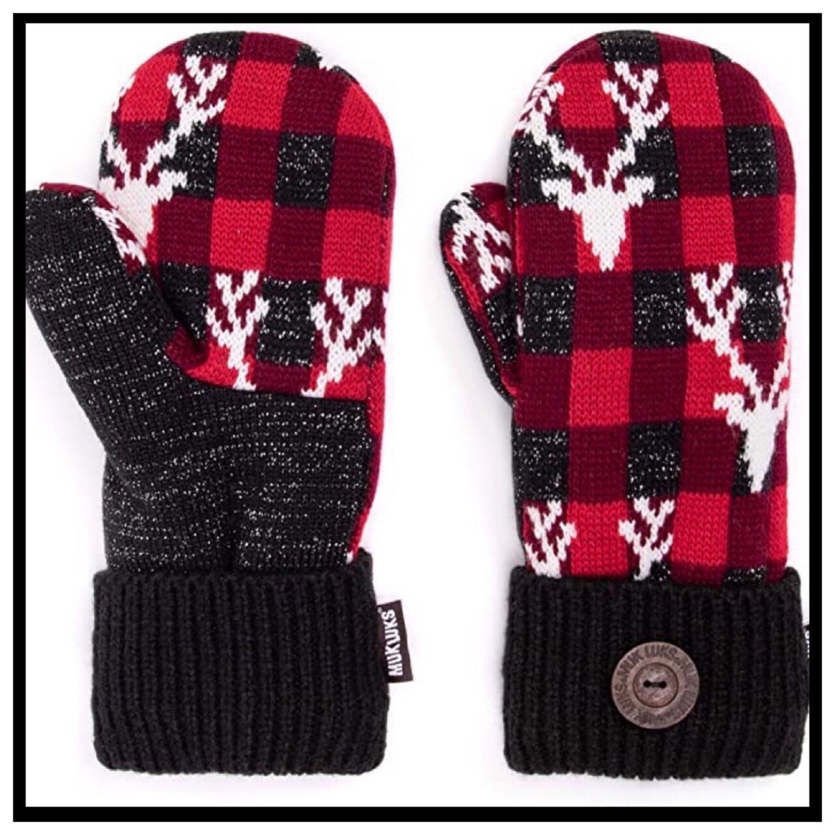 Buffalo Plaid Mittens MUK Luks Mukluks Red Black Plaid Fleece