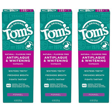 Tom S of Maine Antiplaque and Whitening Toothpaste, Fluoride Free, Fennel, 3 Pac