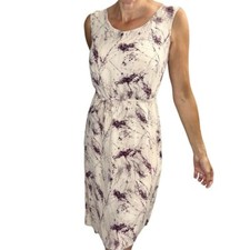 Vintage beige wine print sleeveless belted abstract floral midi dress