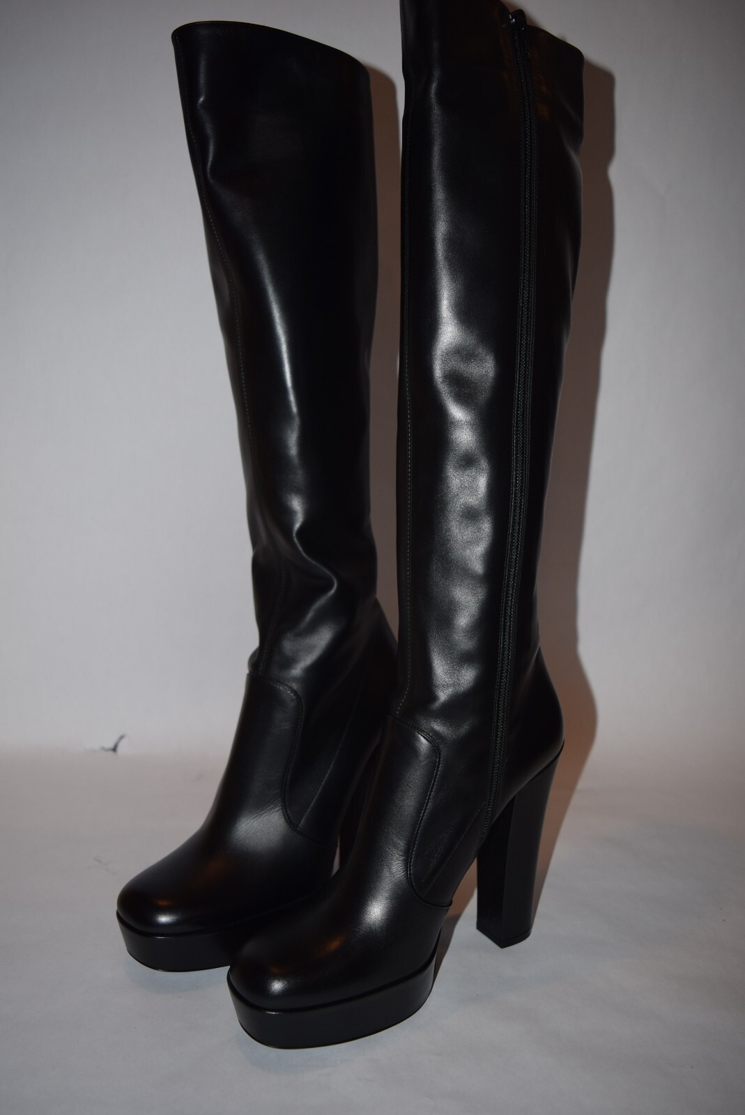 Stivali alti nuovi con scatola $ 1900 YSL Saint Laurent Vanity in morbida pelle di vitello taglia 40 neri
