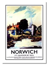 Norwich #5 Railway Vintage Advert Poster River Old Town Cathedral Travel Picture