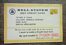 Vintage Obsolete Bell System 1957 Credit Card Pacific Telephone & Telegraph Co