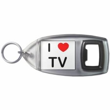 TV I Love Heart Bottle Opener Key Ring Plastic (97mm x 47mm)