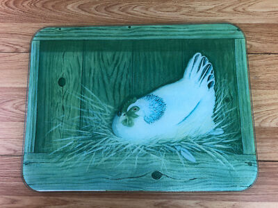 Glas Arbeitsplatte Sparer Schneidebrett 12 x 16 cm Huhn im Stall