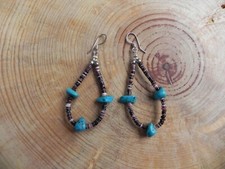 Turquoise & Olive Shell Heishi JACLA style Hoop Earrings Santo Domingo