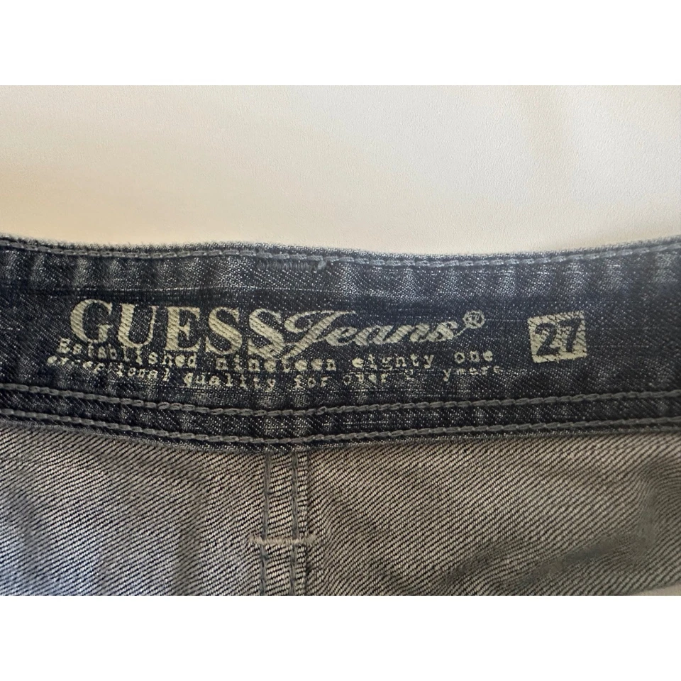 GUESS джинсы женщин размер 27 искусственно состаренный синий джинсовой ткани короткие шорты заниженной Y2K - Изображение 2 из 4