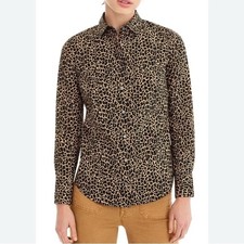 J. Crew Brown Leopard Print Slim Stretch br Cotton Perfect Shirt Size 12 NWT