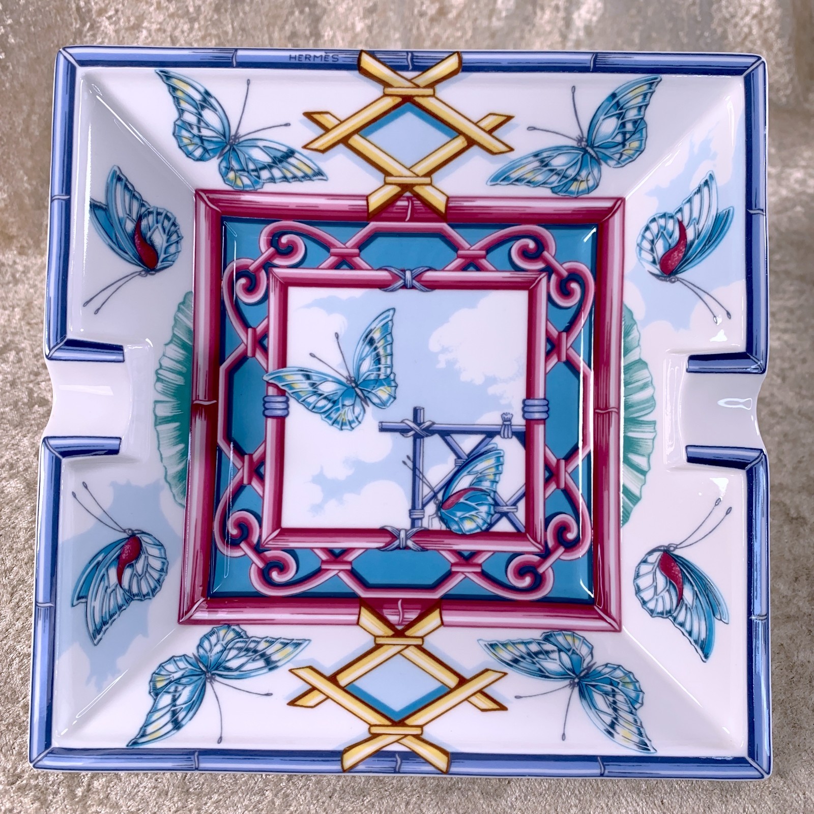 Vintage Hermes Paris Cigar Ashtray Change Tray Le Jardin des Papillons with Case thumbnail 3