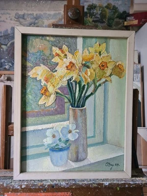 Original Ölgemälde Narzissen am Fenster – Ottschenaschko – 48 × 37,5 cm Unikat - Bild 1 von 4