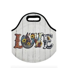 Love Farm Animal Insulated Lunch Bag Neoprene Horse Sunflower Cow Print New
