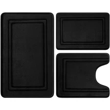 Black Memory Foam Bath Mat, Non Slip Extra Soft Absorbent Machine Washable, B...