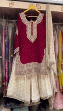 Maroon Latest Heavy Faux Georgette Top Palazzo With Dupatta For Reception Wear