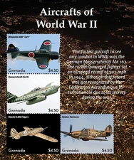 Grenada 2022 - World War II Airplanes - Sheet of 4 Stamps - Scott #4437 - MNH