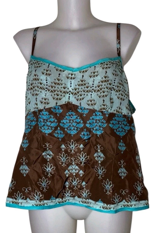 Camiseta sin mangas vintage Gap talla XL para mujer marrón floral con cuentas babydoll hada grunge coqueta Foto 2 de 4