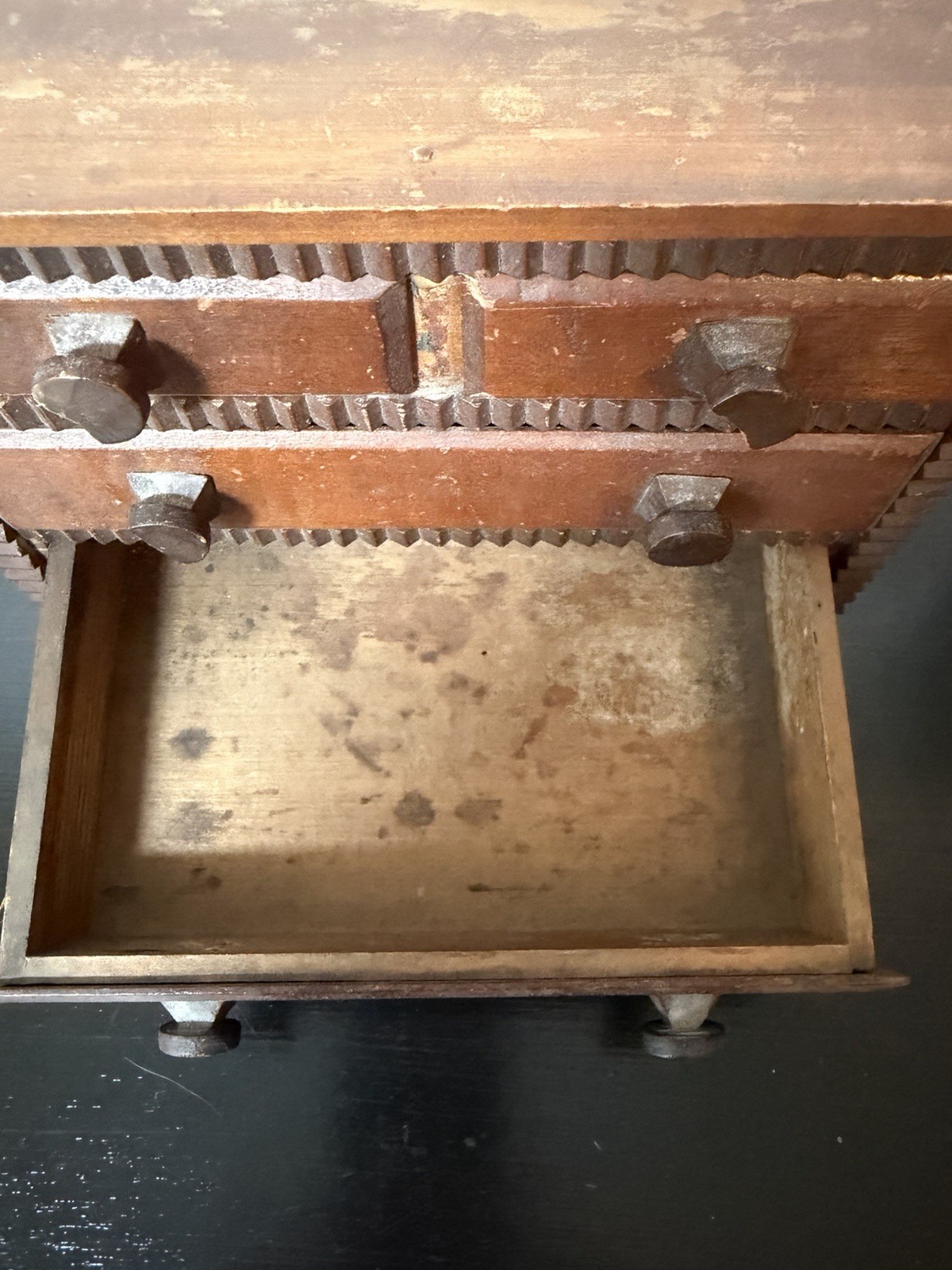 Vintage Miniature Wooden 4-Drawer Jewelry Chest Dresser Box Branded Handmade