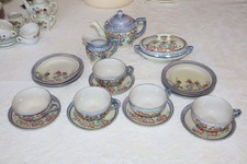 Vintage 19 pc Child Lusterware Tea Set Teapot Creamer Tureen Floral Design Japan