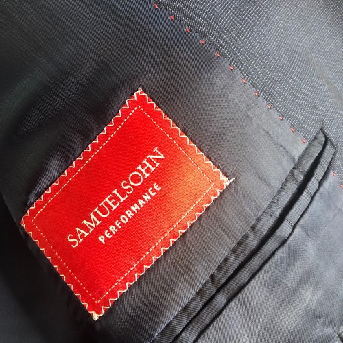 Marynarka męska Samuelsohn 44 R solidna niebieska wełniana Loro Piana dwuspadowa kurtka z dwoma guzikami - Zdjęcie 9 z 14