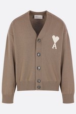 AMI PARIS Ami de Coeur Natural Beige Wool Cotton Cardigan New  Authentic