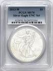 2013 W BURNISHED SILVER EAGLE W MINT MARK FROM ANNUAL DOLLAR COIN SET PCGS MS70
