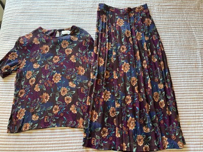 VTG! Jaclyn Smith 2 Piece Set Top and Maxi Skirt Short Sleeve Floral Boho Sz: S