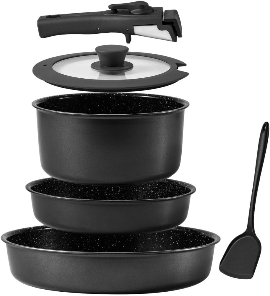 Set Di 6 Pentole in Ceramica Antiaderente Grigio, Comprende: Padella 24 Cm, Pade