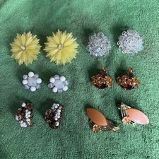 Lot of 6 Unbranded Vintage Clip-On Earrings Variety Shapes/Sizes