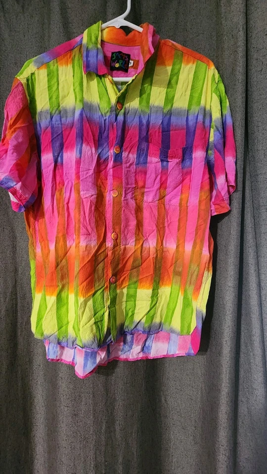 Jams World Vintage Men's Size Medium Neon Colorful Button Front Shirt  - Image 2 of 4