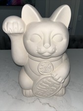 Large Lucky Cat Maneki Neko Raised Paw 13.5  Bank Ceramic Unpainted Raw