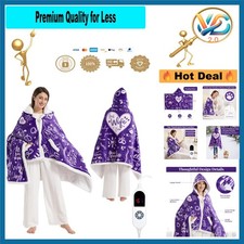 Heated Wearable Blanket Hoodie for Women   3 Heat Levels, Safe, Purple