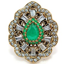 Ottoman Empire Style 7CT Treated Emerald 925 Sterling Silver Ring Sz 9 HB4