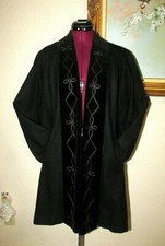 Jofeld Sz S Blk Velvet Front & Collar Relaxed Fit Lined Open Pea Coat/2 Pockets