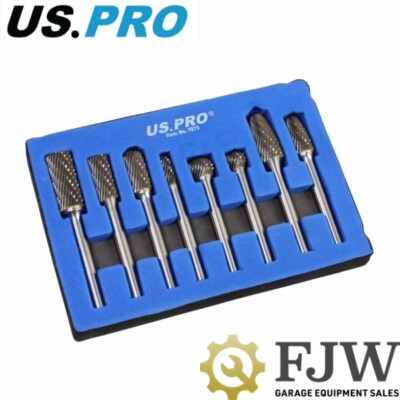 US Pro Tools Hartmetall Frässtift-Set 8-teilig 6 mm Schaft, Schleifbits YG8