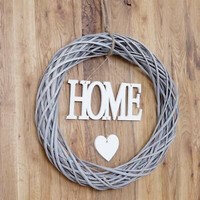 TüRkranz Home Rund Ø 40Cm, Dekokranz Wandkranz Kranz, Holz Weiß-Grau