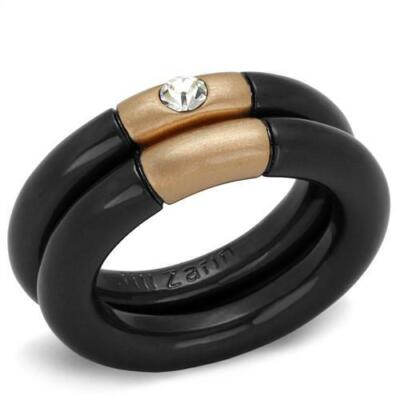 Damen Schwarz Band Set Rosegold Stapelbänder Jill Zarin Designer 2tlg cz 3923