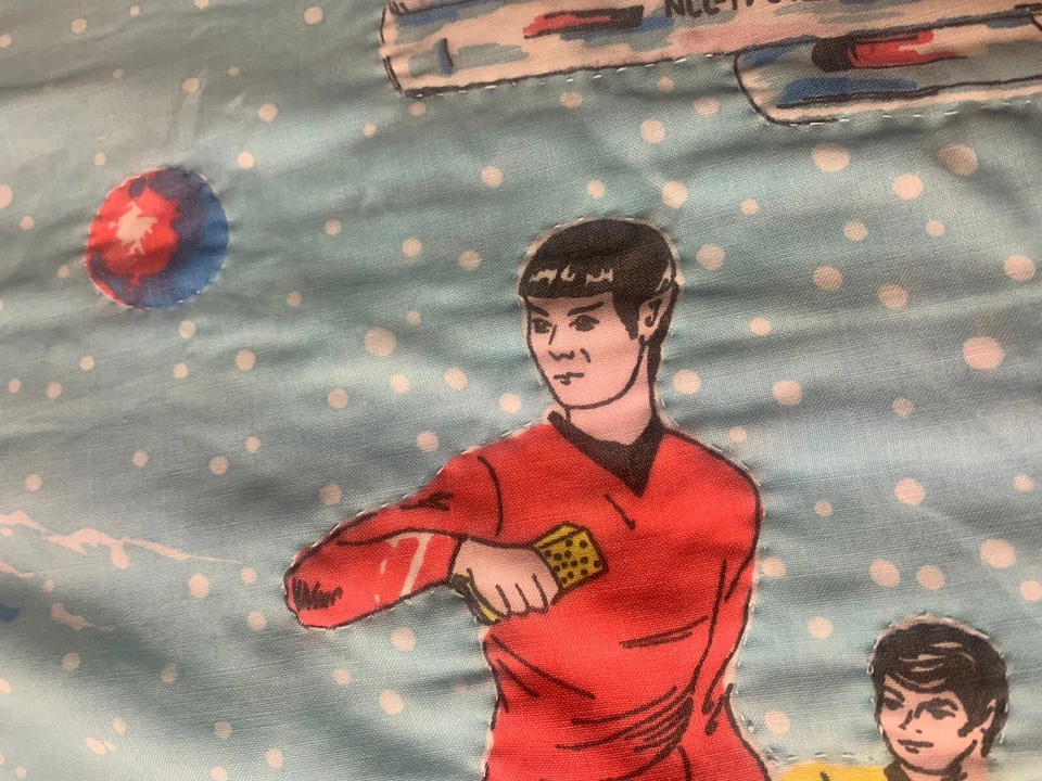 Vintage Handmade Kids Star Trek Fabric Comforter Quilt Unique Blanket Space Ship - Image 3 of 4