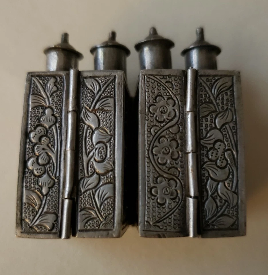 Plata de Ley, 4 Secciones, Juego de Caja de Tabaco y Opio Plegable con Bisagras o Bisagras de Viaje Foto 4 de 4