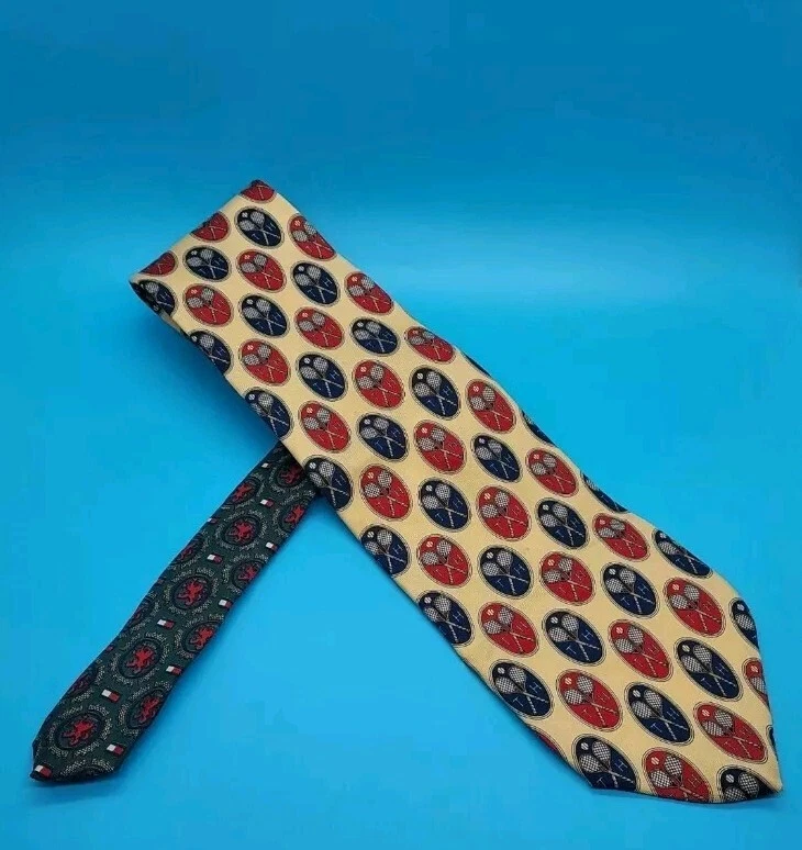 TOMMY HILFIGER TIES • Golf & Tennis Themes Designer 100% Silk Italy/USA Classic - Image 2 of 4