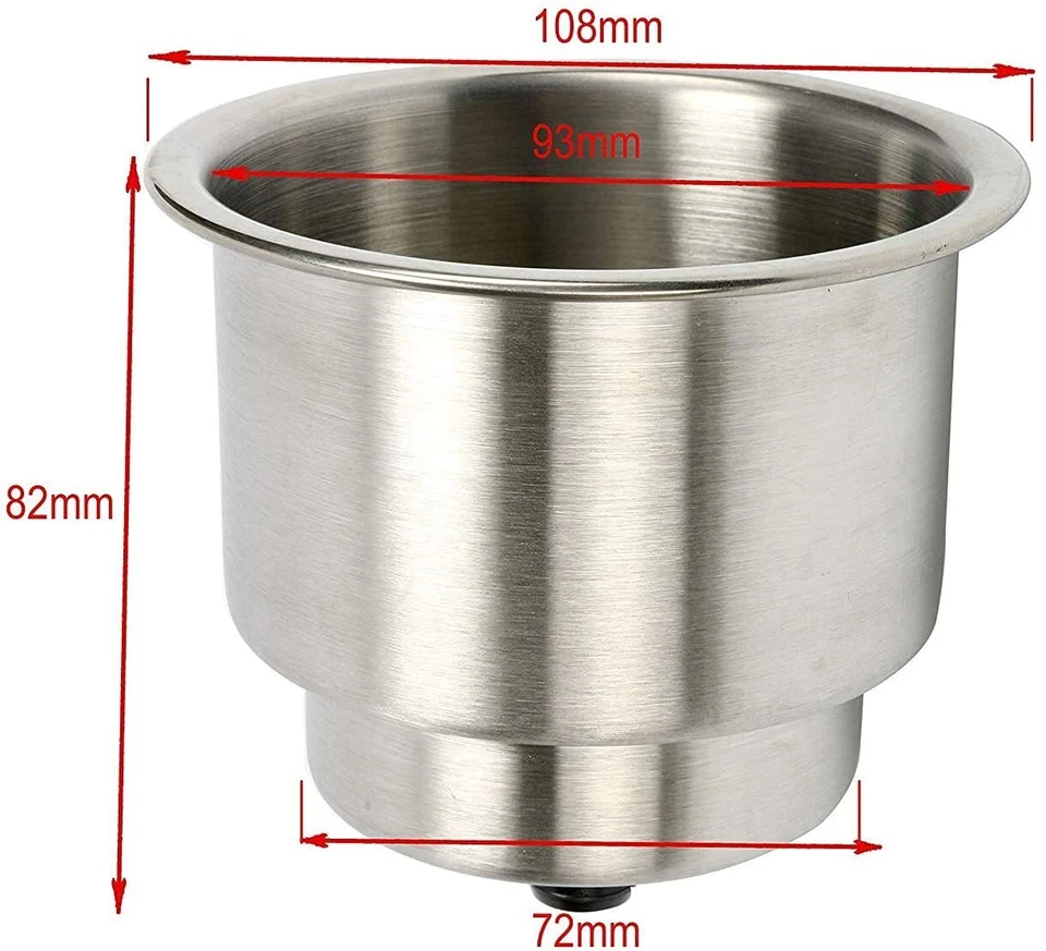 12PCS  4"H 3 1/2"ID Stainless Steel Cup Drink Holder w/ Drain Marine Boat Camper — 第 2/4 张图片