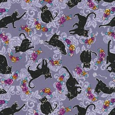 Feline Drive Fabric WISHWELL Totally Twilight Cats Halloween Shadow By the Yard