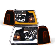Topline For 01-11 Ranger Switchback Sequential LED Strip Headlights+Corner Black
