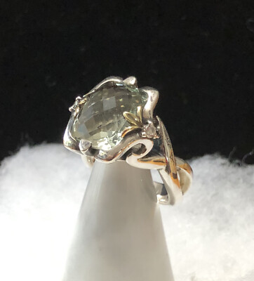 Ann King 925 Sterlingsilber & 18 Karat Gold 8,00 kt grüner Amethyst Ring 9,5-10