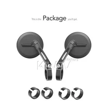 KiWAV motorcycle bar end mirrors clamp-on type black round Ojo slim adjustable