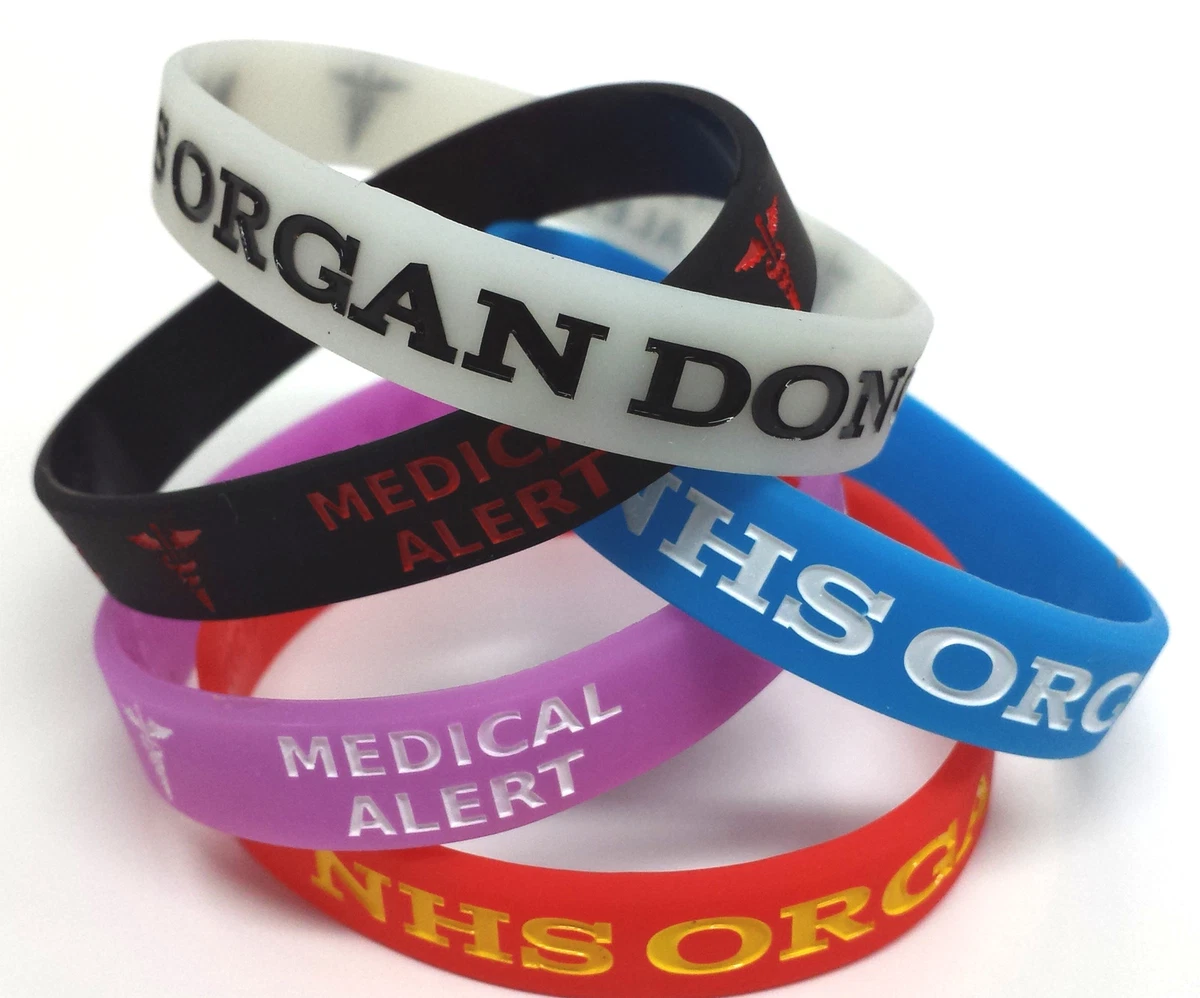 5x NHS ORGAN DONOR Wristband MEDICAL ALERT BRACELET 5 colours