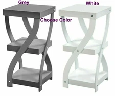 Accent Table Twisted Wooden 3 Tier  Side End Nightstand Grey or White